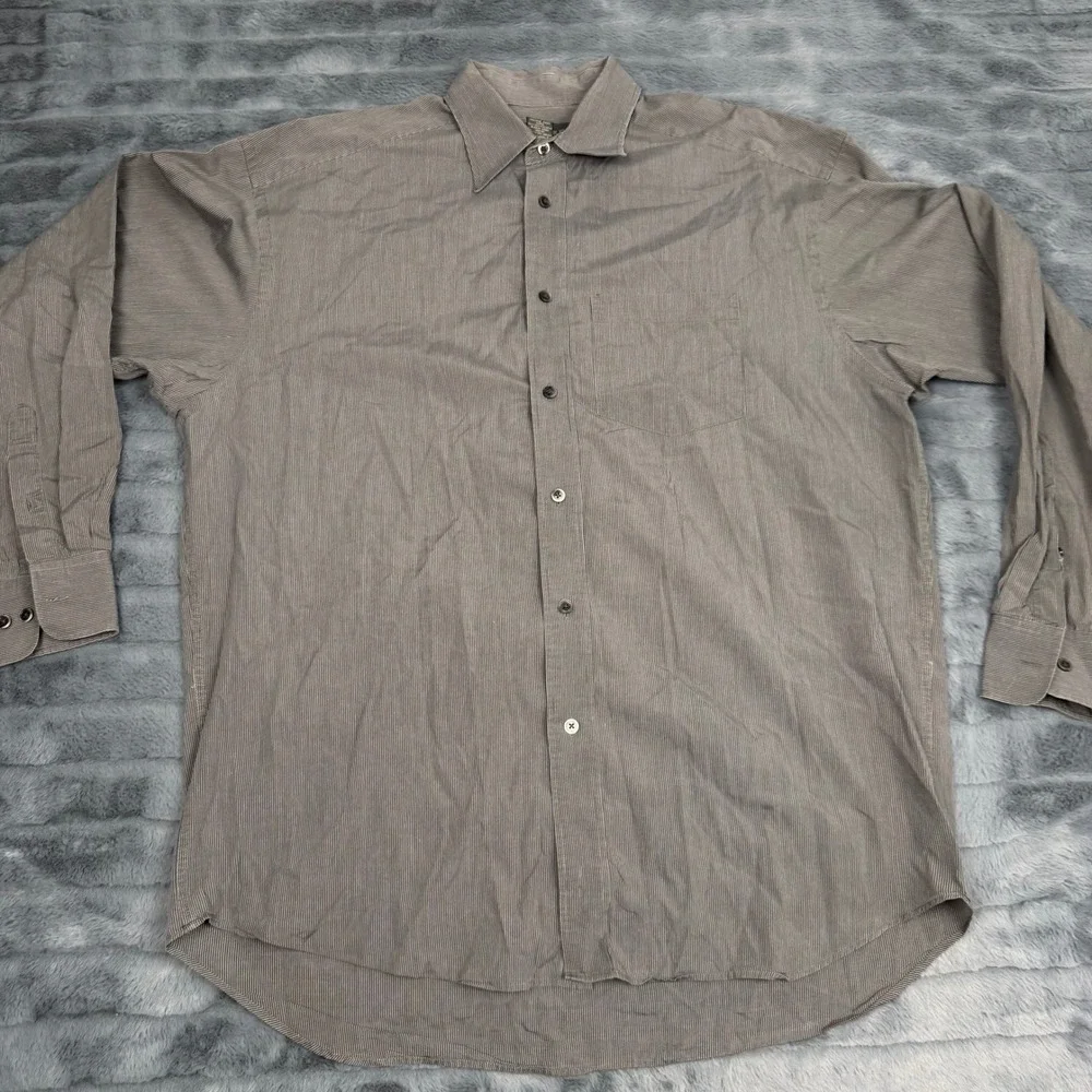 Banana Republic Mens Grey White Micro Stripe Cotton Button Down Shirt Large L